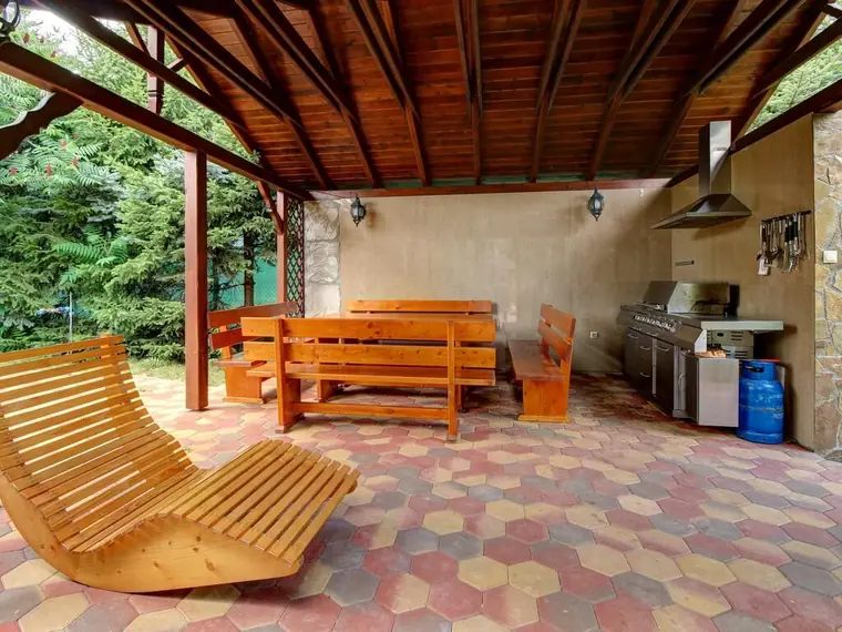 Outdoor seating in the grounds